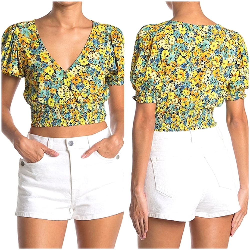 L*space Shine On Floral Puff Sleeve Crop Top